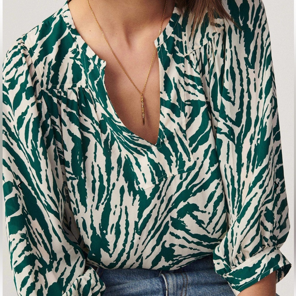 BA&SH Vidris Green White Lady Top Blouse Zebra Print Small - Picture 3 of 11